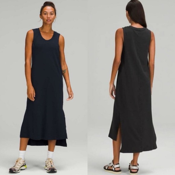 LULULEMON All Yours Midi Tank Dress Pima Cotton Jersey Scoop Neck Black - Picture 1 of 5